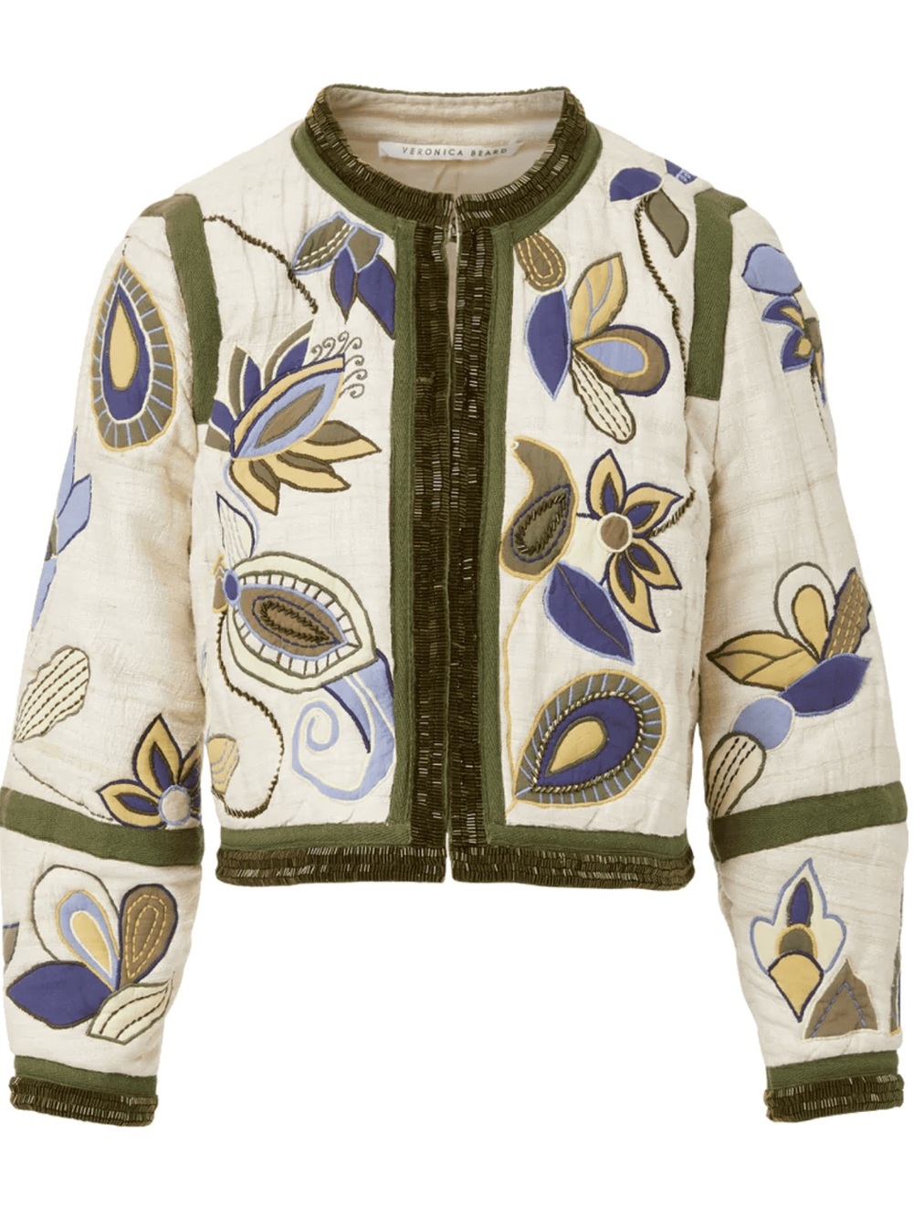Veronica Beard Benica Floral Silk Beaded Embroidered Jacket in Oyster